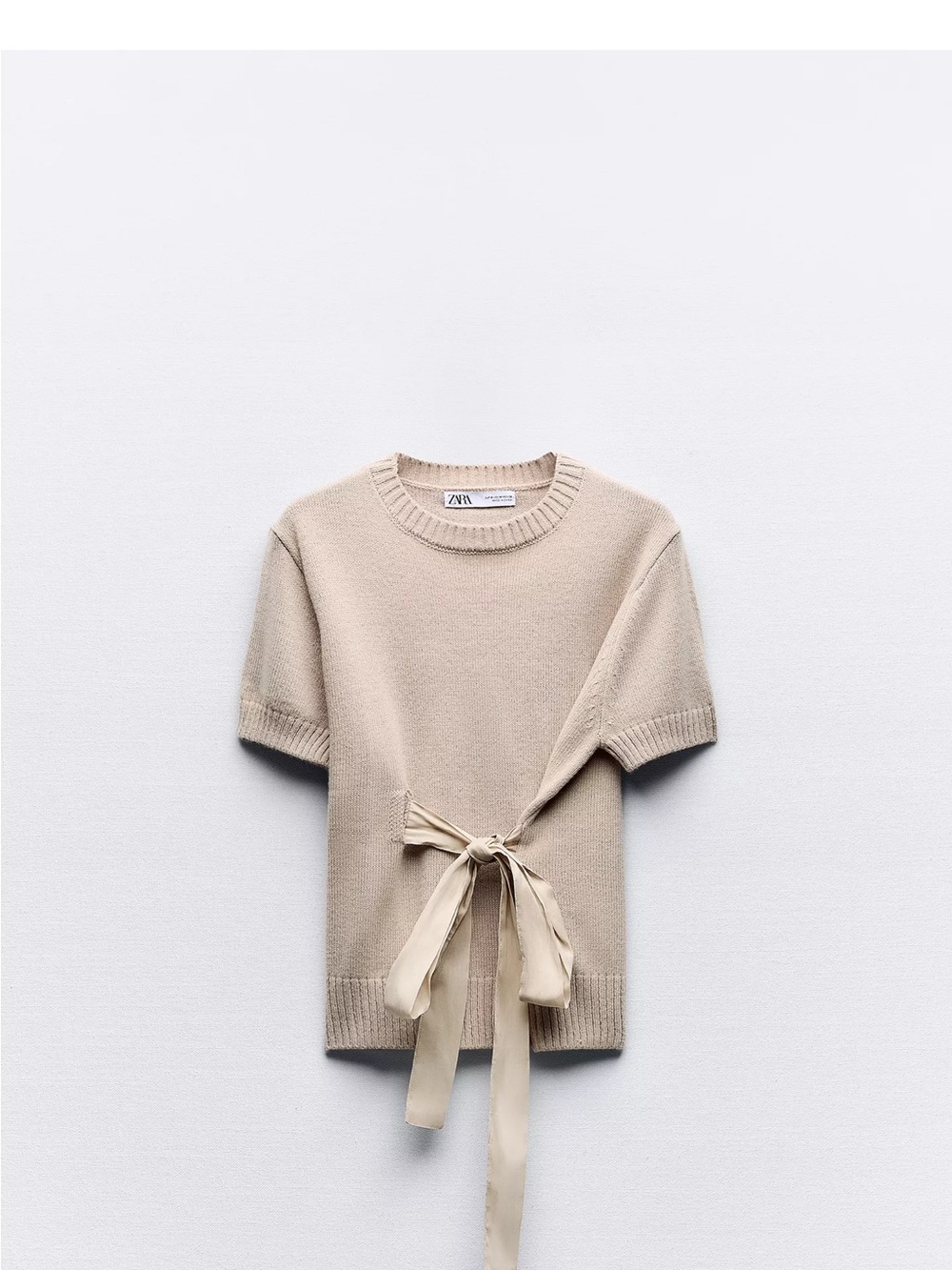 Zara Short-Sleeve Side-Tie Knit Top - Taupe